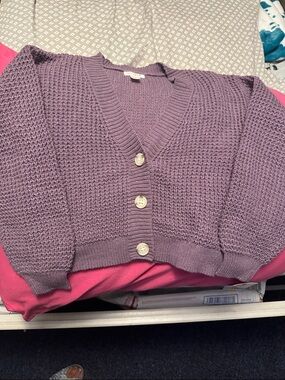 Cat & Jack Purple/Lavender Chunky Knit Button-Front Cardigan